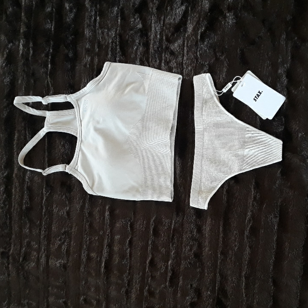 Stax Taupe Padded Bra and Thong Set, Small